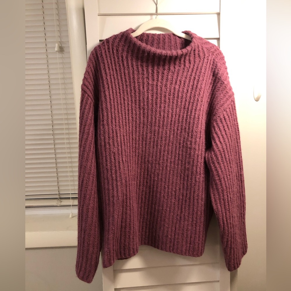 Vince Ribbed Knit Sweater in Purple